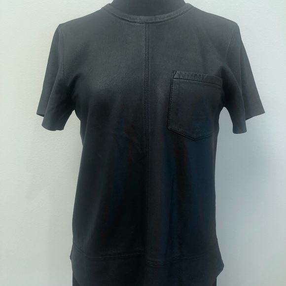 New AG Adriano Goldschmied Black Leather T Shirt Size S - Picture 2 of 7